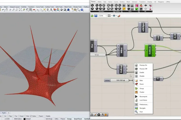 Kangaroo Physics form-finding tensile mesh in Grasshopper