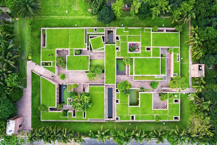 Sustainable architecture surrounded by greenery