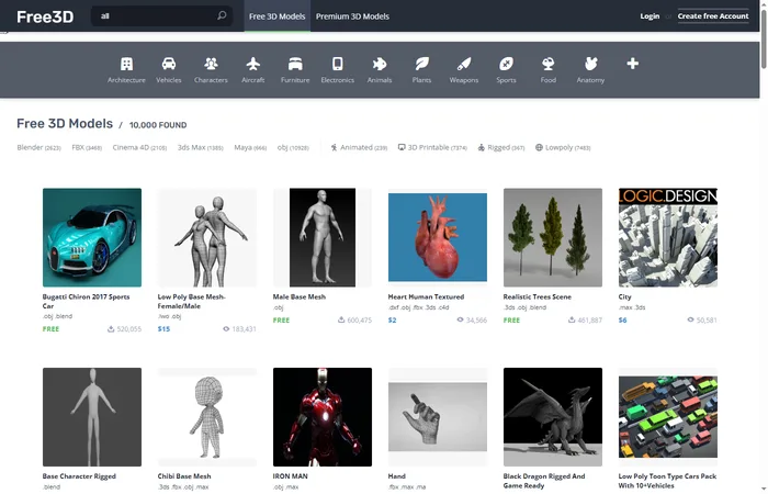 Free3D - free 3D model library