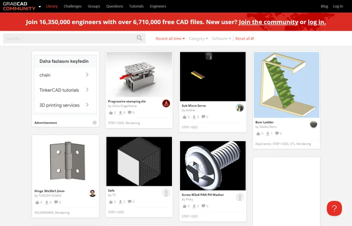 GrabCAD - free CAD models with Rhino filter