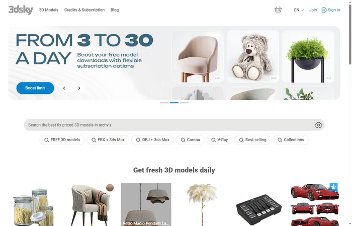 3DSky - free interior 3D models