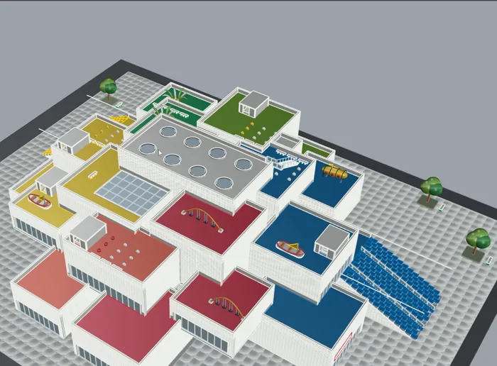 LEGO House by BIG modeled by GPT-6 Astra in Rhino with colored roof terraces and stepped volumes