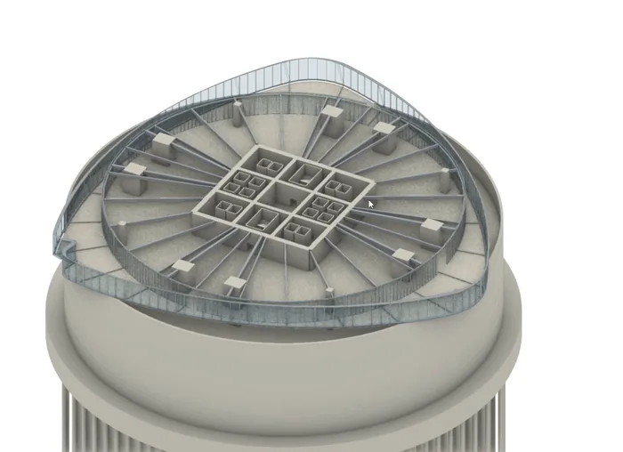 Crown of Shanghai Tower modeled by GPT-6 Astra in Rhino showing the core, radial structure and outer glass facade