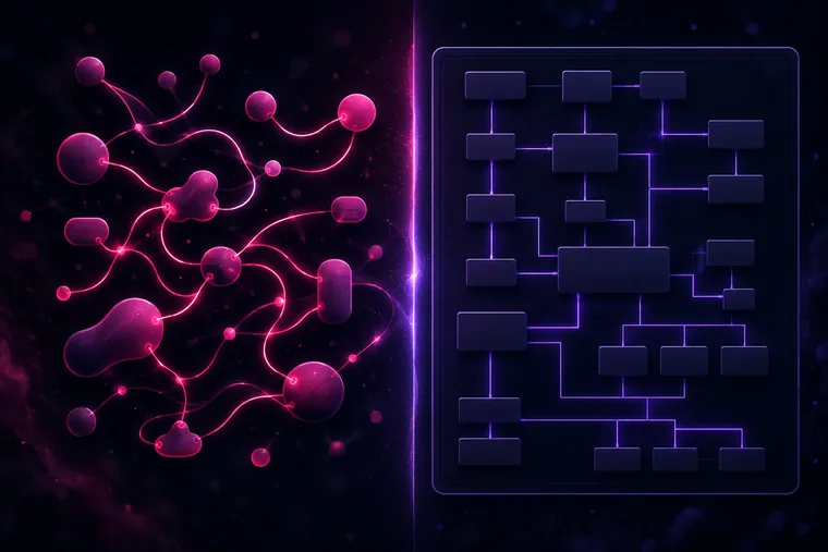Side by side comparison of Grasshopper-style open node canvas versus Dynamo-style structured node panel