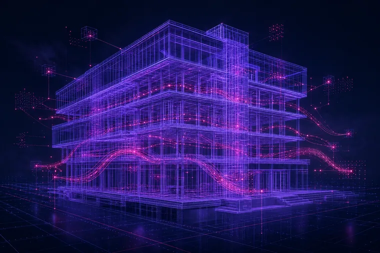 Multi-story BIM building model with Dynamo data flow lines