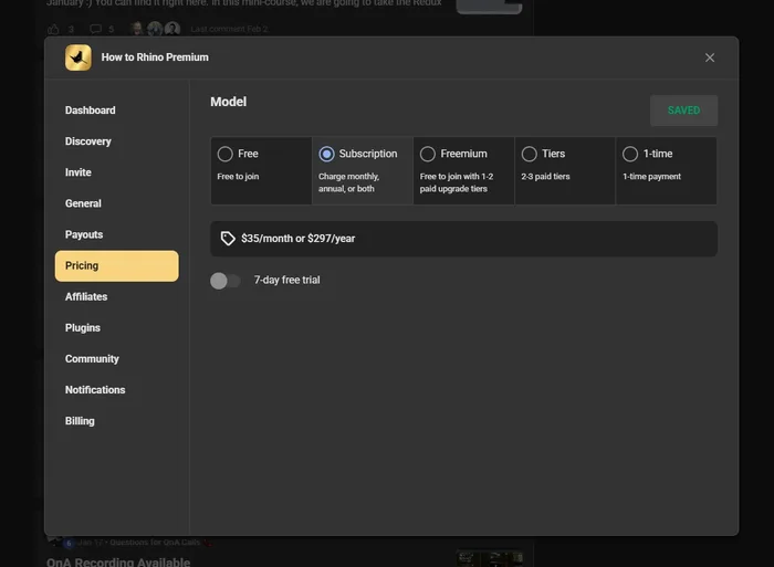 Skool subscription and pricing setup dashboard