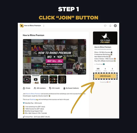 Skool group page with the Join button highlighted