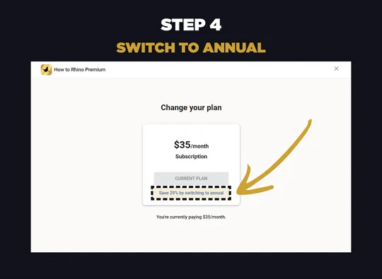 Skool change plan screen with the switch to annual prompt highlighted