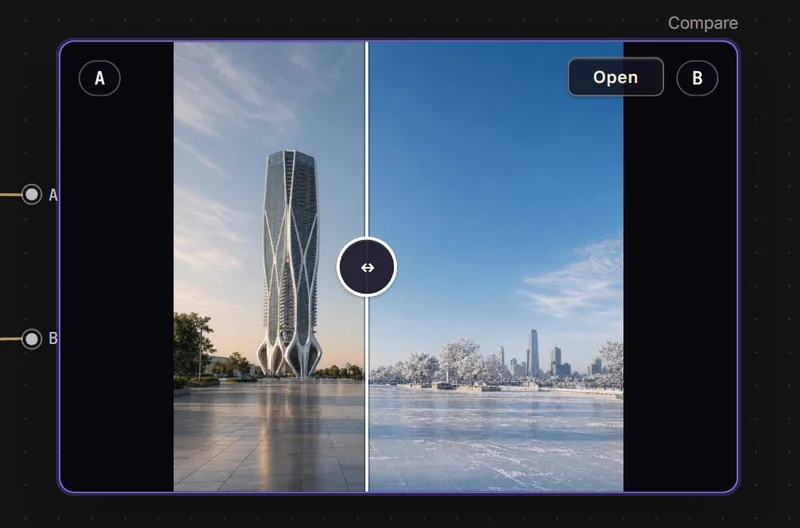 RhinoFrame compare node with a slider between two renders