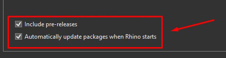 Include pre-releases and automatic package update options in the Rhino Package Manager