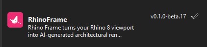 RhinoFrame listed in the Rhino 8 Package Manager