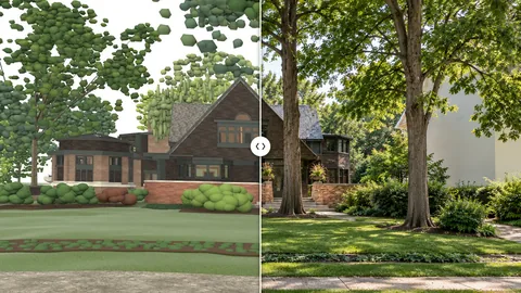 Frank Lloyd Wright's Home and Studio, Rhino viewport beside the finished render