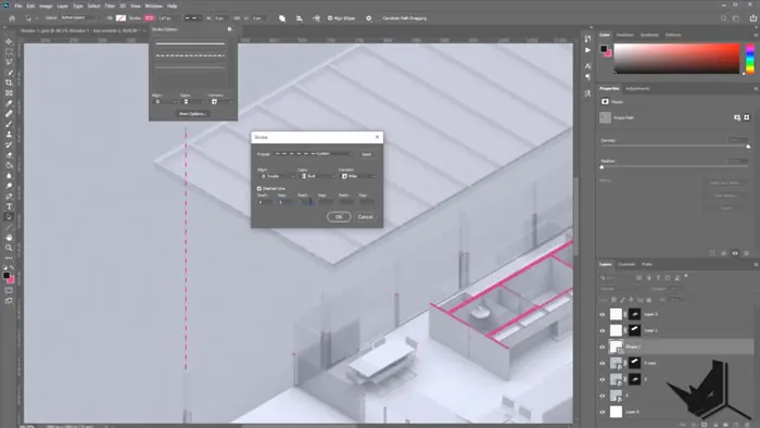 Clay Axonometric Diagram With Rhino - Adding Dash Lines
