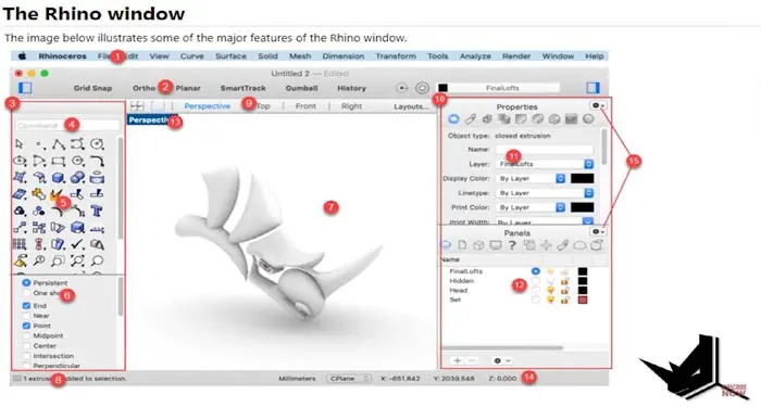 Rhino Mac interface