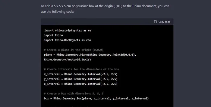 ChatGPT Generating code for modeling tasks in Rhino